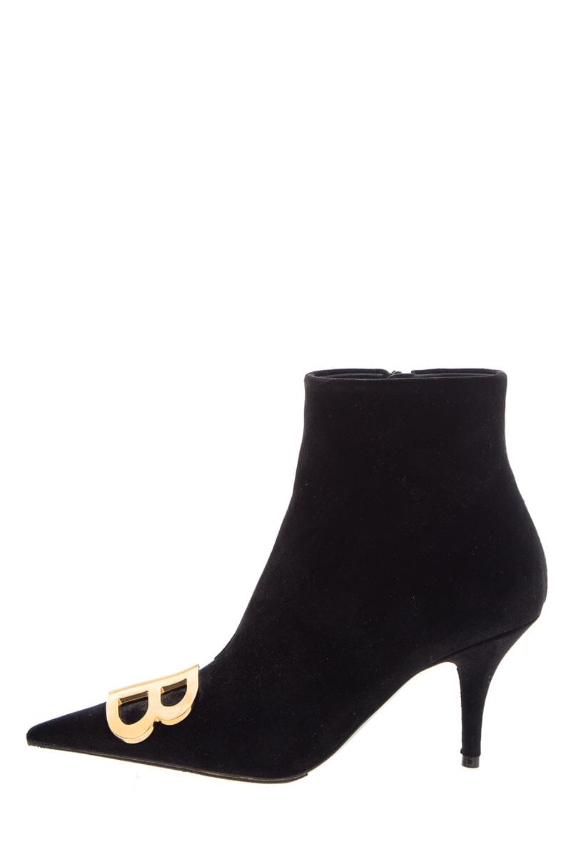 Balenciaga Black Velvet Pointed Toe Booties SZ 36