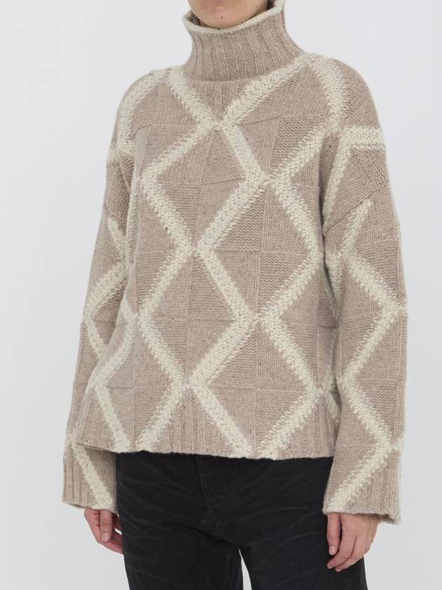 Bottega Veneta Argyle Intarsia Wool Turtleneck Desert Mel