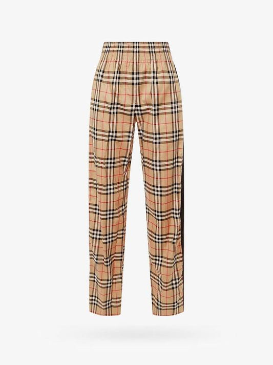 Burberry Organic Cotton Check Straight Pants Beige