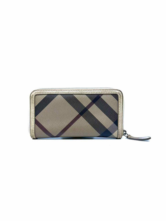 BURBERRY Continental Beige Canvas Plaid Wallet