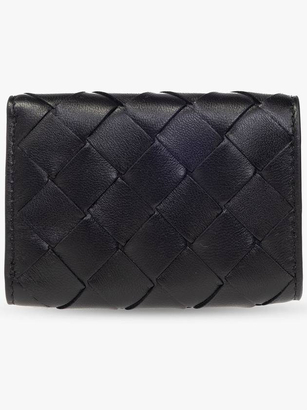 Bottega Veneta Tiny Interciato Bifold Double Flap Bifold Wallet Black