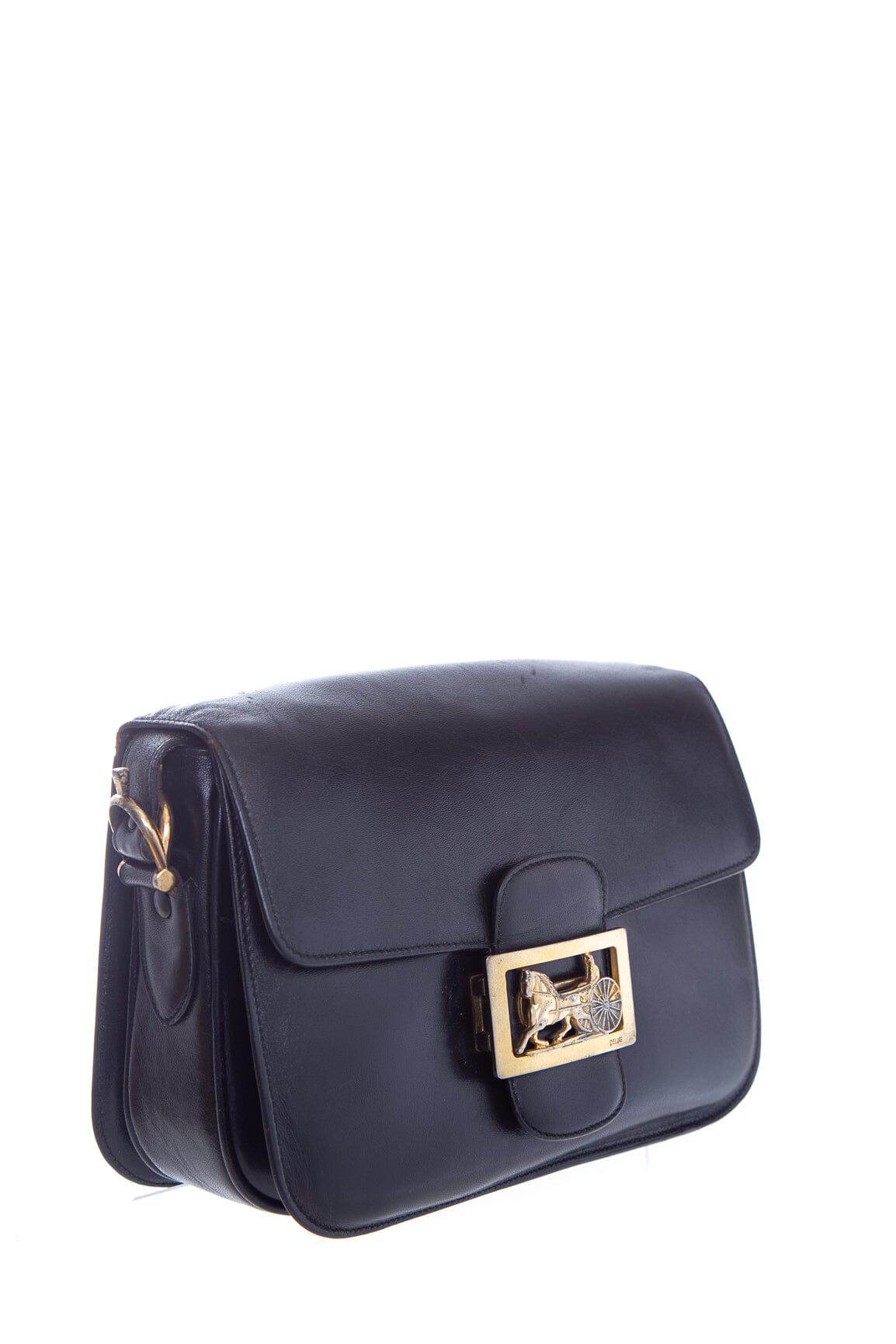 Celine Black Leather Carriage Hardware Handbag