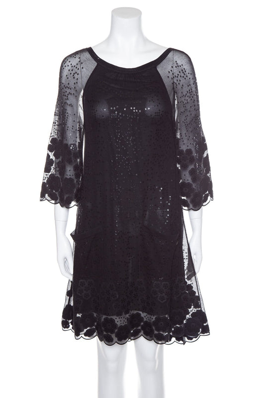 Chanel 2017 Black Mesh and Lace Motif Dress SZ 38 NWT