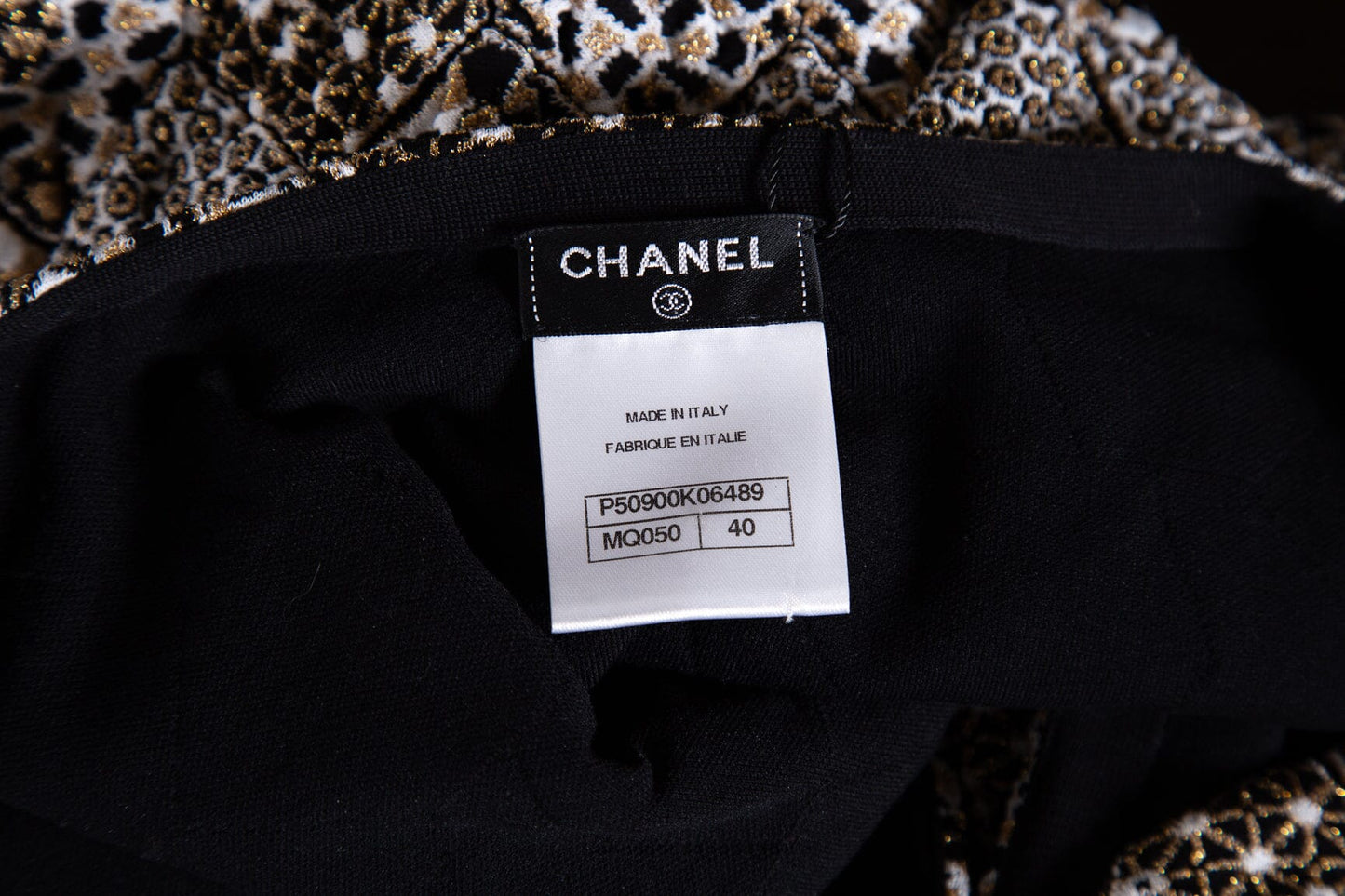Chanel Black and Gold Cotton Print Cropped Jacket SZ 40
