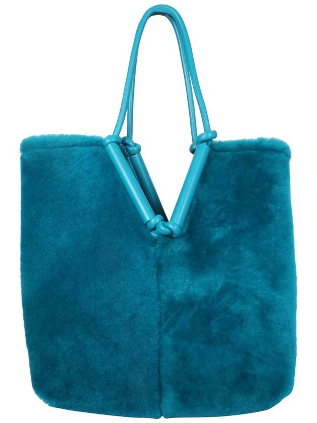 Bottega Veneta Bowlster Reversible Shearling Tote Bag Blue