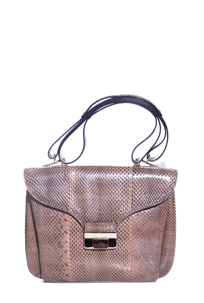 Valentino Taupe Snakeskin Flap Handbag