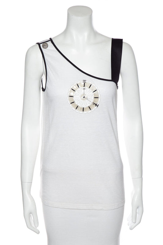 Chanel Cream One Shoulder Clock Design Tank SZ 40