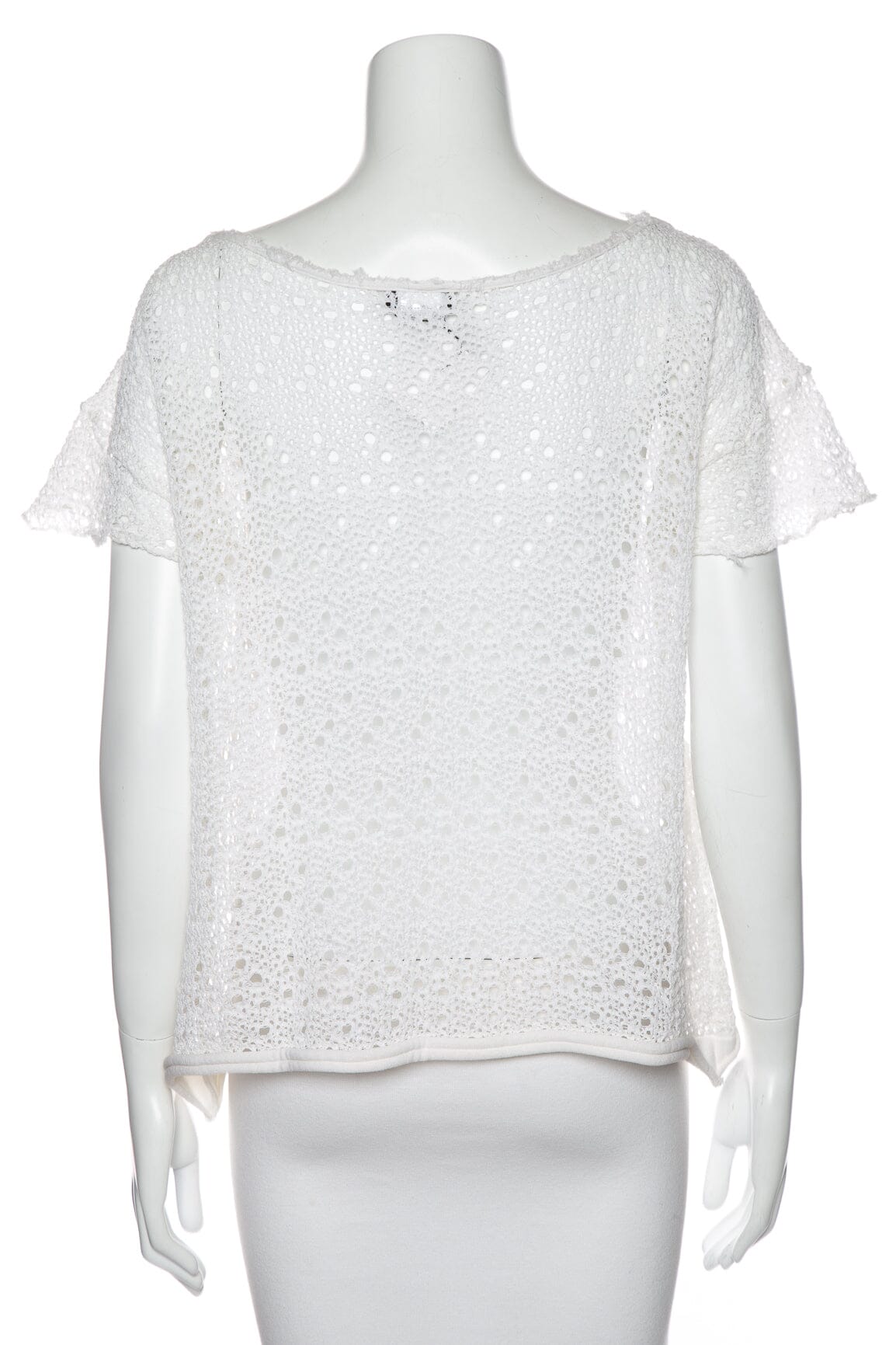 Chanel White Short Sleeve Crochet Blouse SZ M