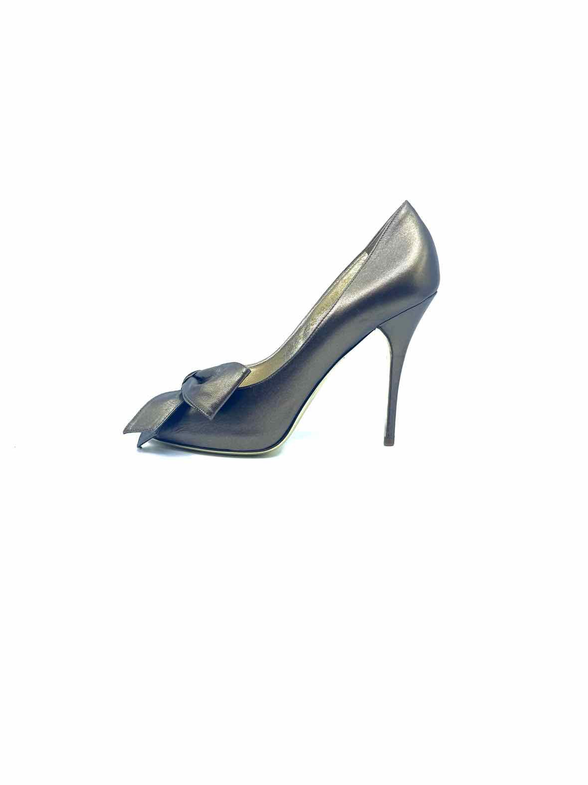 VALENTINO Size 6.5 Gunmetal Leather Solid Pumps