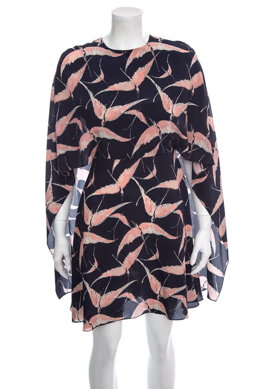 Valentino Navy Short Sleeve Silk Bird Printed Dress SZ 2