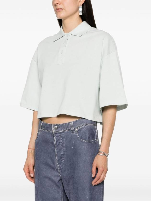 Bottega Veneta Cropped Cotton Piquet Polo Shirt Blue