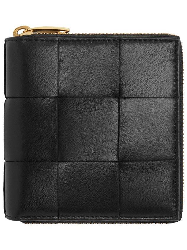 Bottega Veneta Cassette Compact Zip Around Small Leather Half Wallet Black