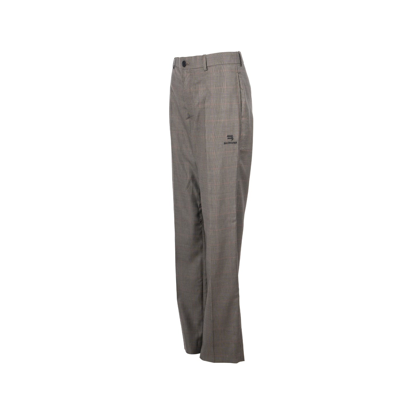 BALENCIAGA Size 44 Checked Single-Breasted Trousers Wool Dark Grey