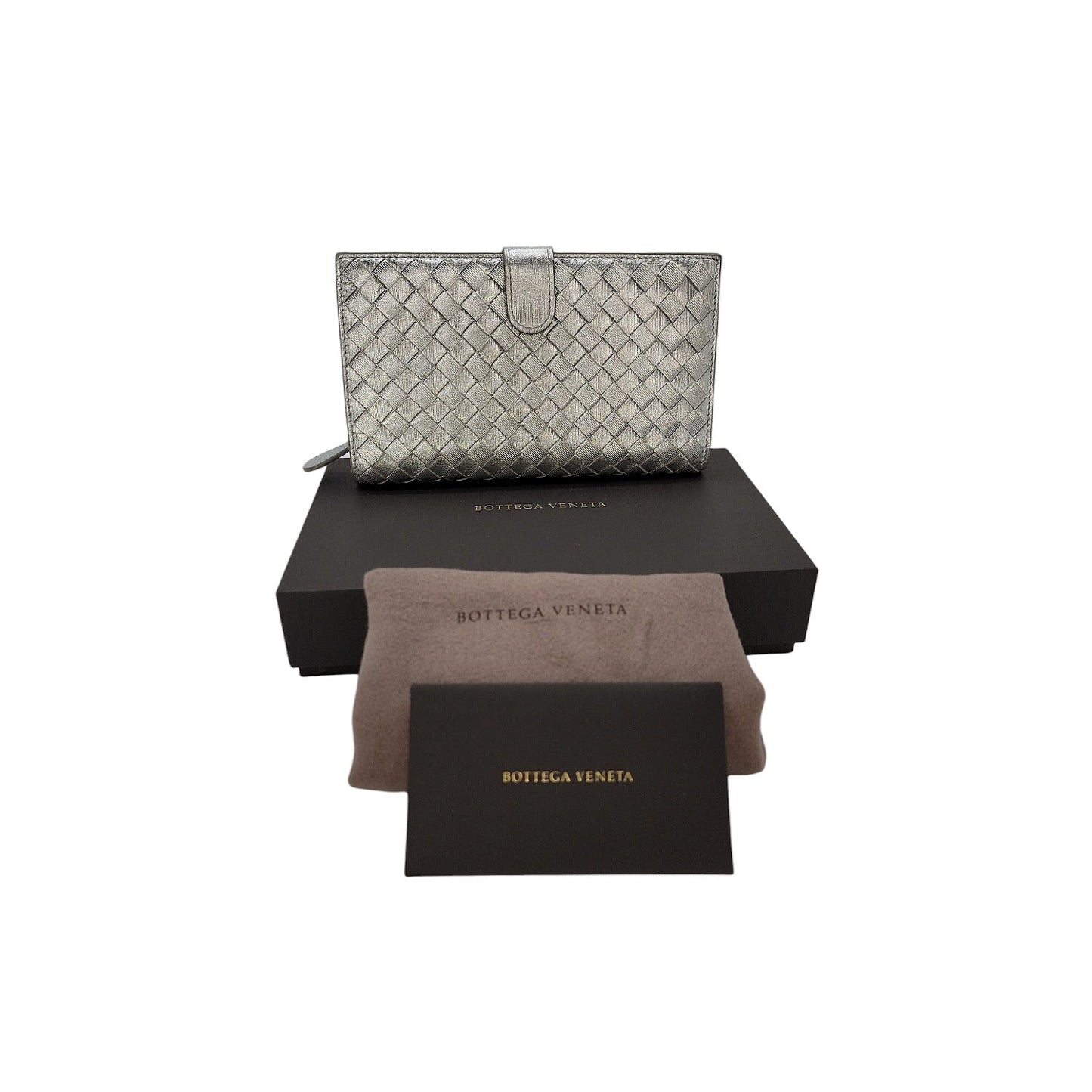 Bottega Veneta Intrecciato Continental Wallet Metallic Silver