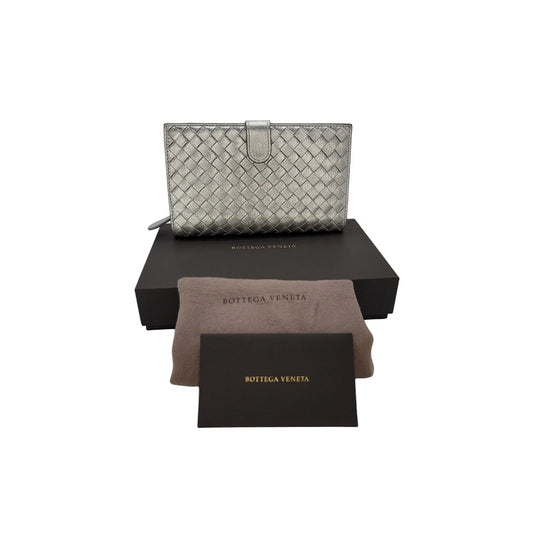 Bottega Veneta Intrecciato Continental Wallet Metallic Silver