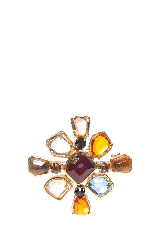 Chanel 2001 Multicolor Gripoix Stone Abstract Brooch