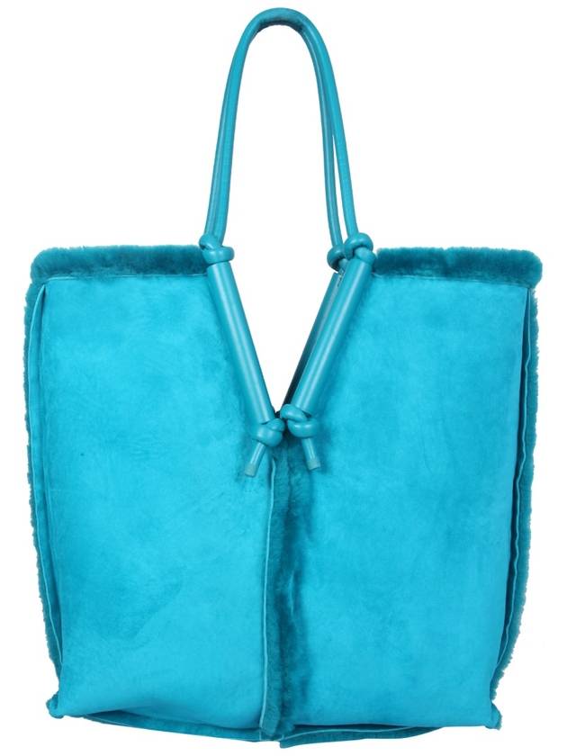 Bottega Veneta Bowlster Reversible Shearling Tote Bag Blue