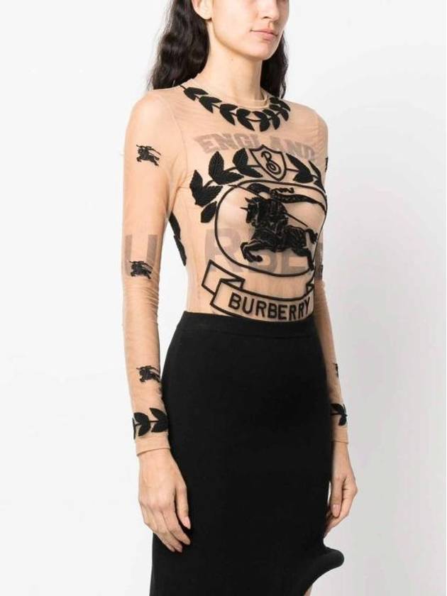 Burberry Women's EKD Embroidered Stretch Tool Bodysuit Camel
