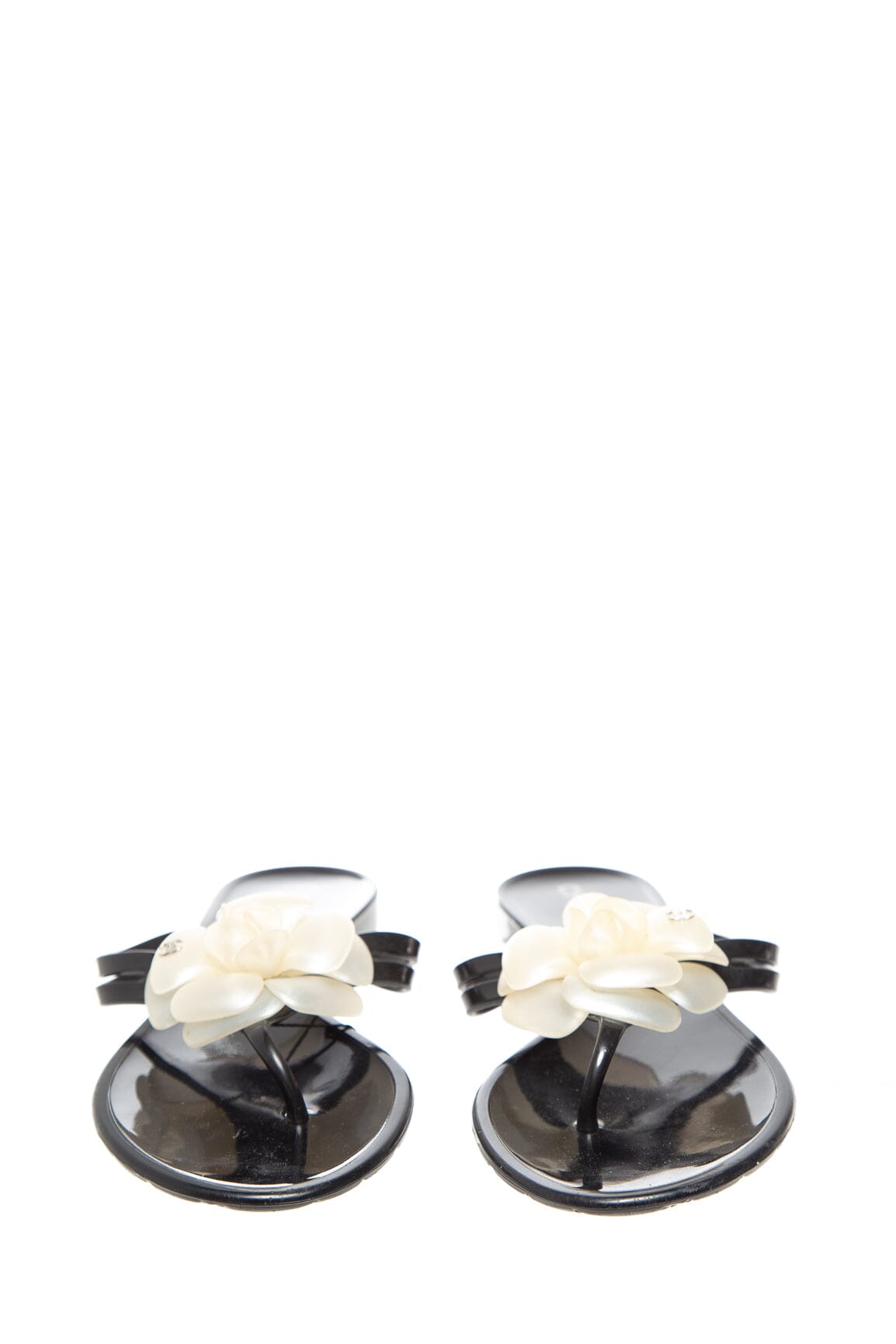 Chanel Black Jelly Camellia Thong Sandals SZ 38