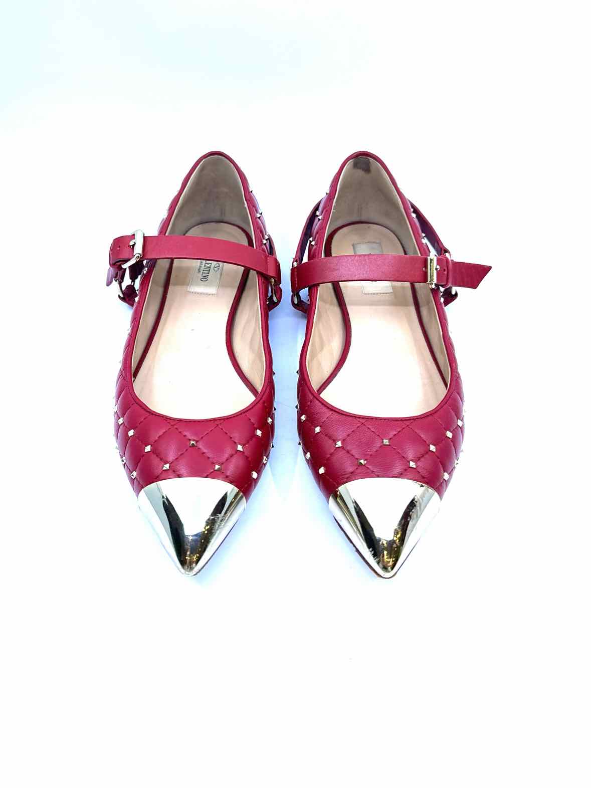 VALENTINO Size 9 Red Leather Flats