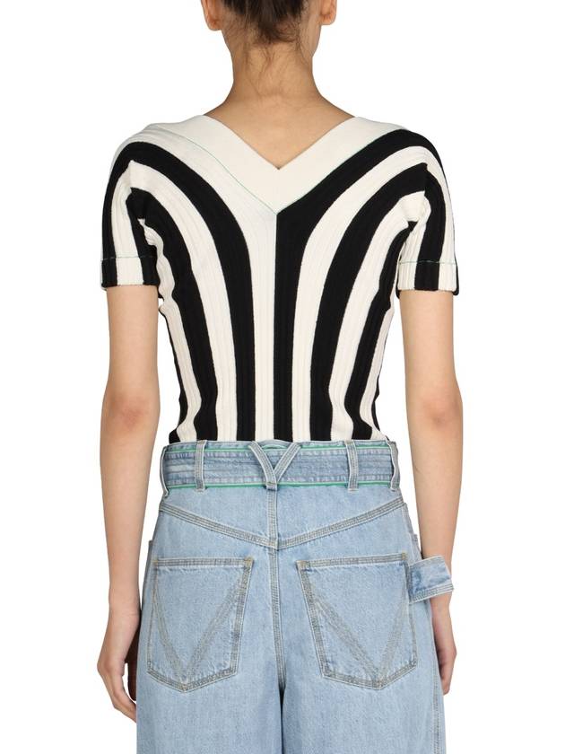 Bottega Veneta Striped V-neck Short Sleeve Knit Top
