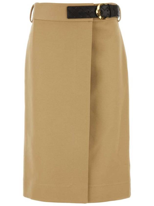 Bottega Veneta Belted Midi H-Line Skirt Nude