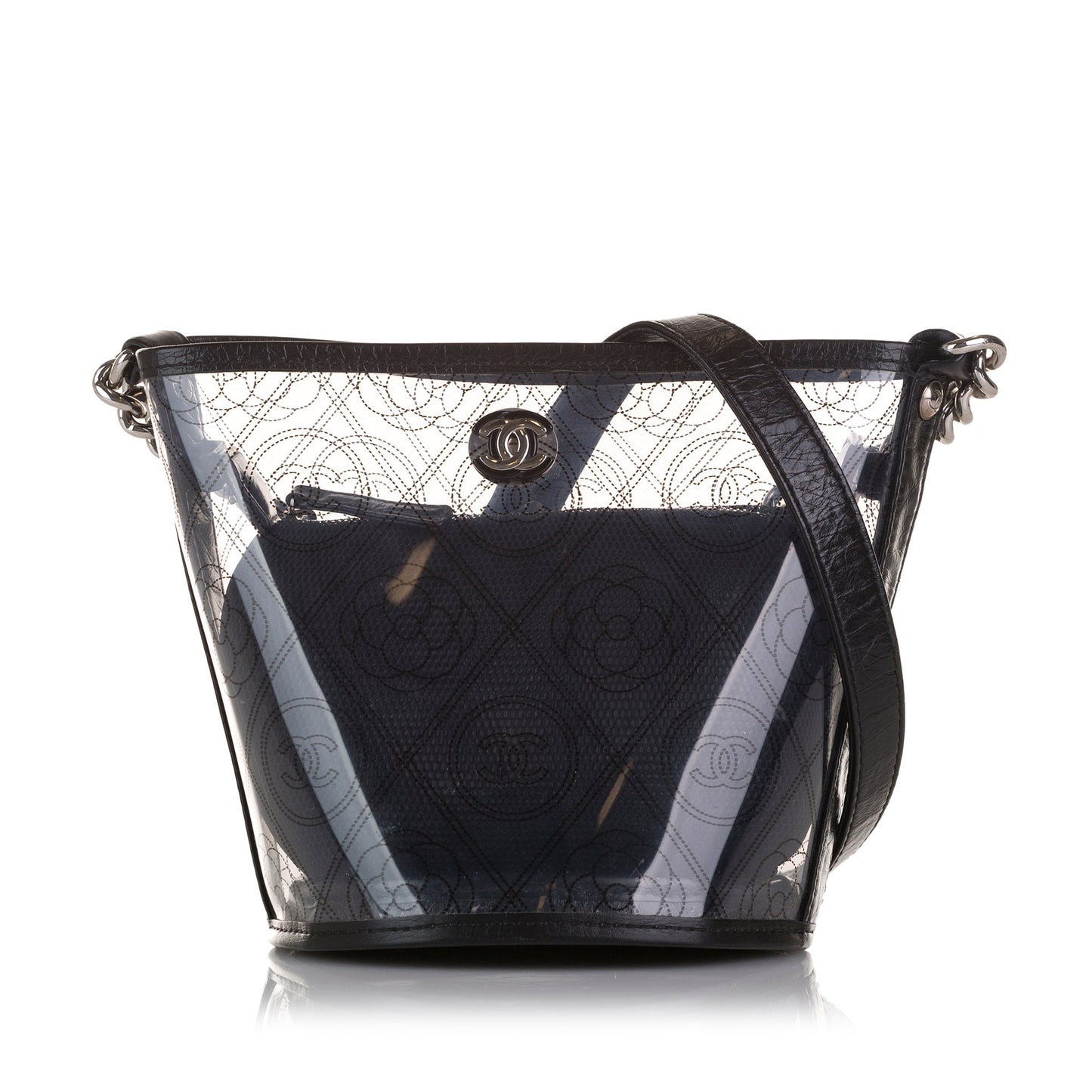 Black Chanel Crumpled Calfskin PVC Camellia Bucket