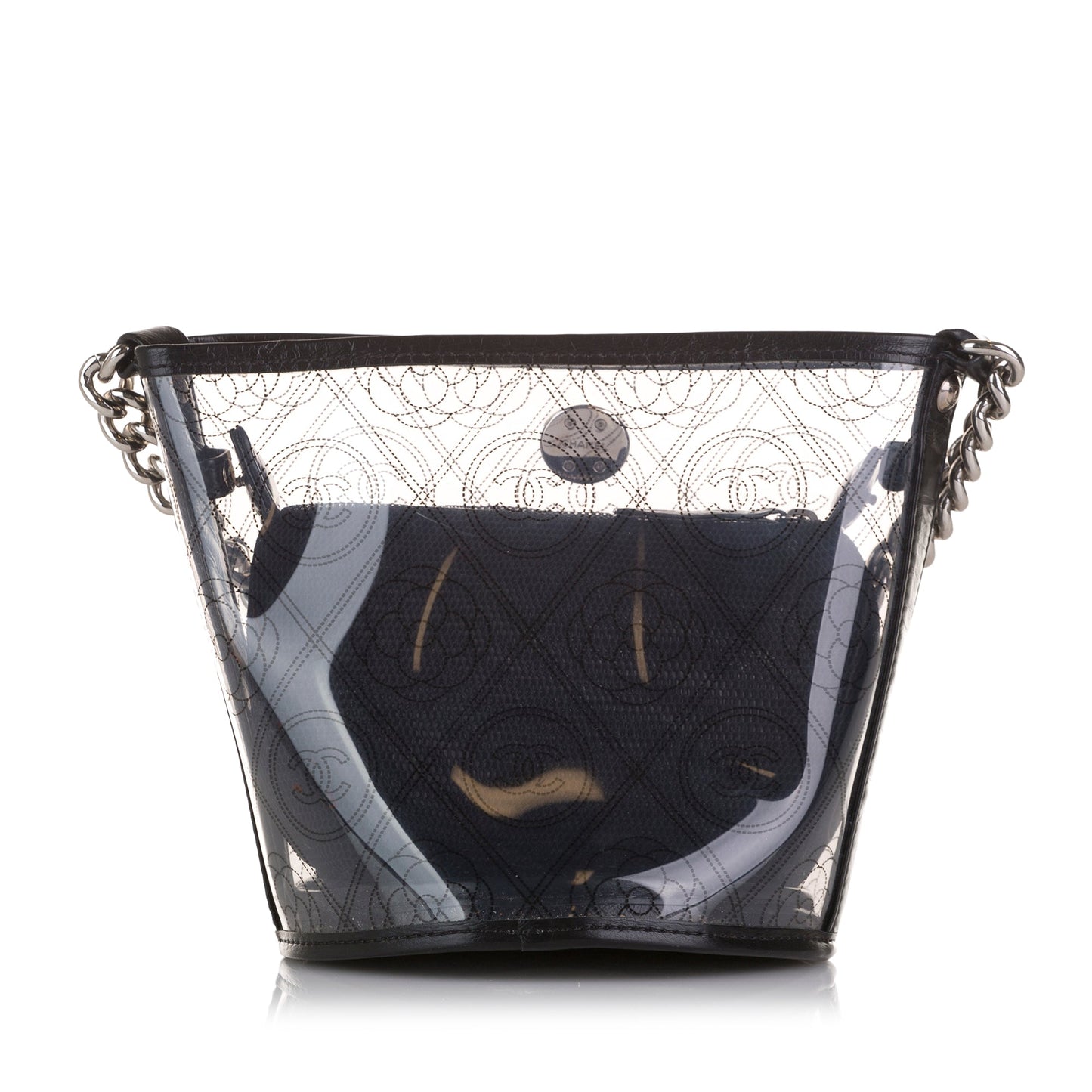 Black Chanel Crumpled Calfskin PVC Camellia Bucket