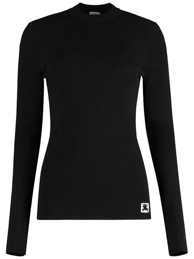 Burberry Logo Patch Slim Fit Wool Blend Knit Top Black