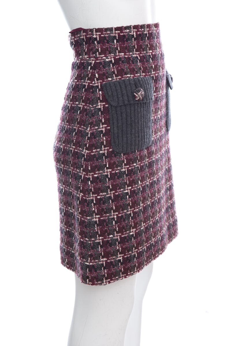 Chanel Burgundy Fantasy Tweed Skirt SZ 36