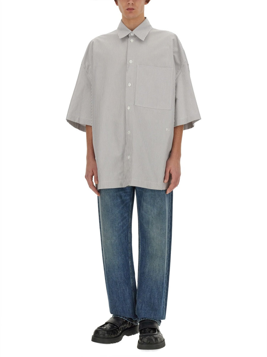 Bottega Veneta Men Striped Overshirt With "Bv" Embroidery