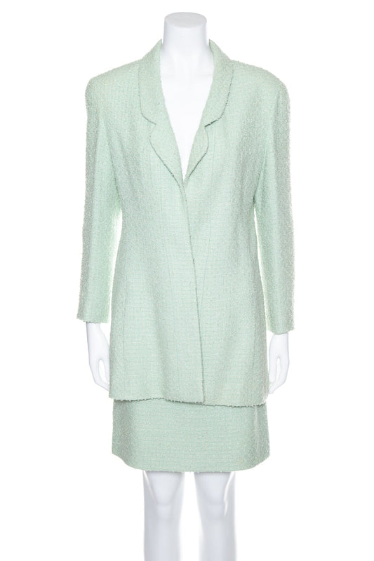 Chanel Mint Tweed Jacket and Skirt Set SZ 42