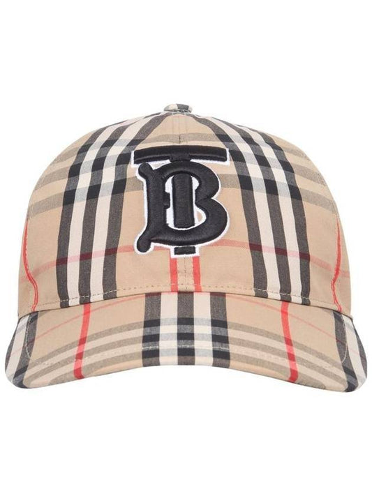 Burberry Monogram Motif Vintage Check Cotton Ball Cap Beige