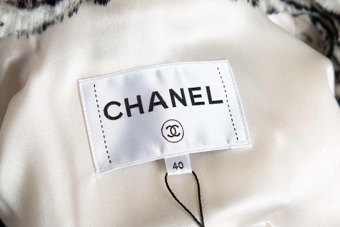 Chanel Black and White Tiger Print Faux Fur Jacket SZ 40