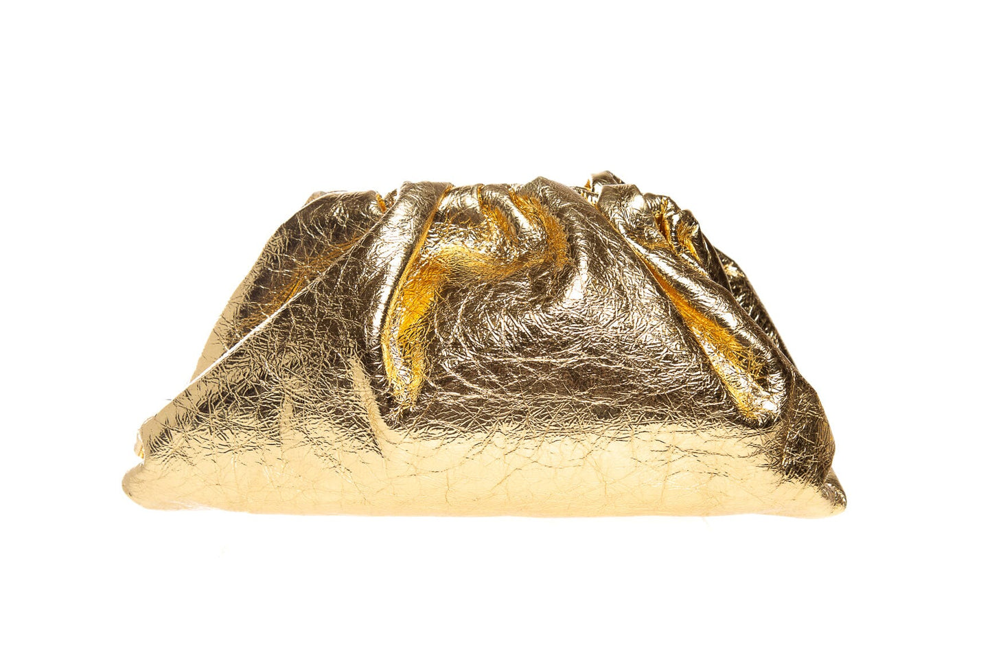 Bottega Veneta Metallic Gold Crinkled "The Pouch" Oversized Clutch