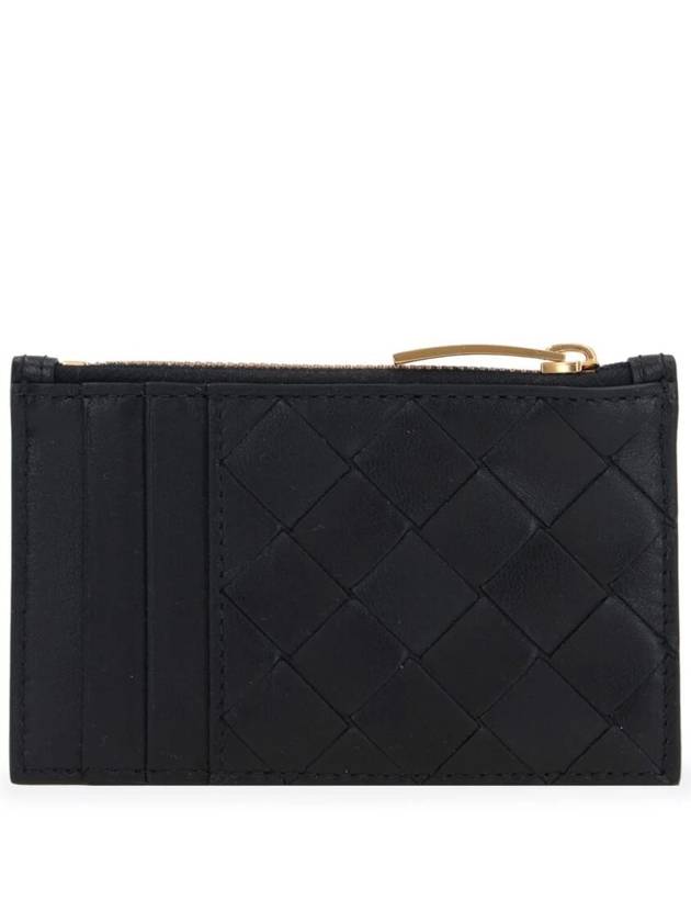 Bottega Veneta Intrecciato Zipper Leather Card Wallet Black