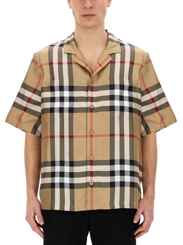 Burberry Vintage Check Silk Short Sleeve Shirt Archive Beige