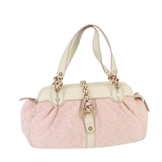 CELINE C Macadam Canvas Shoulder Bag Gold Pink  99491