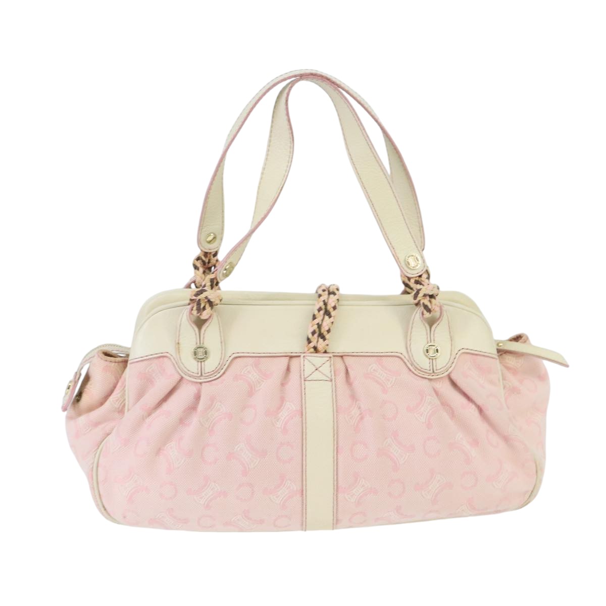 CELINE C Macadam Canvas Shoulder Bag Gold Pink  99491