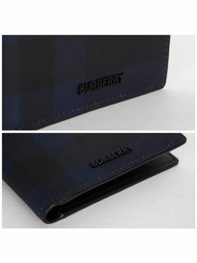 Burberry Check Half Leather Half Wallet Navy