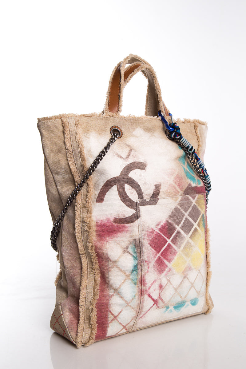 Chanel Beige Canvas Graffiti Tote