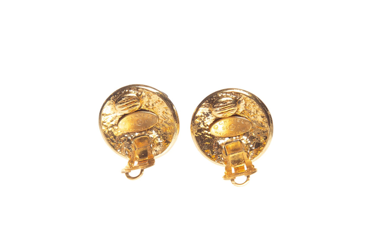Chanel Vintage 1994 Spring Round CC Gold Clip-On Earrings