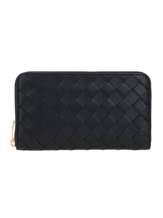 Bottega Veneta Intrecciato Zipper Around Long Wallet Black