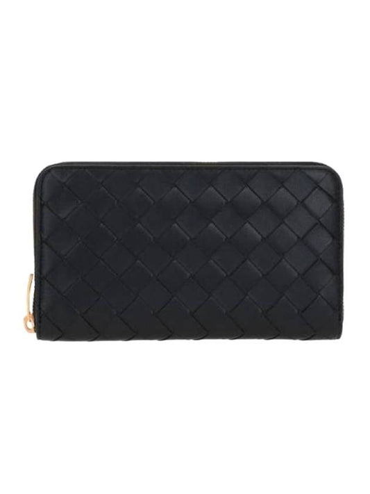 Bottega Veneta Intrecciato Zipper Around Long Wallet Black
