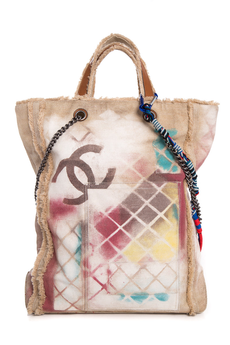 Chanel Beige Canvas Graffiti Tote