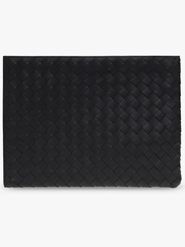 Bottega Veneta Intrecciato Half-Zip Clutch Bag Black