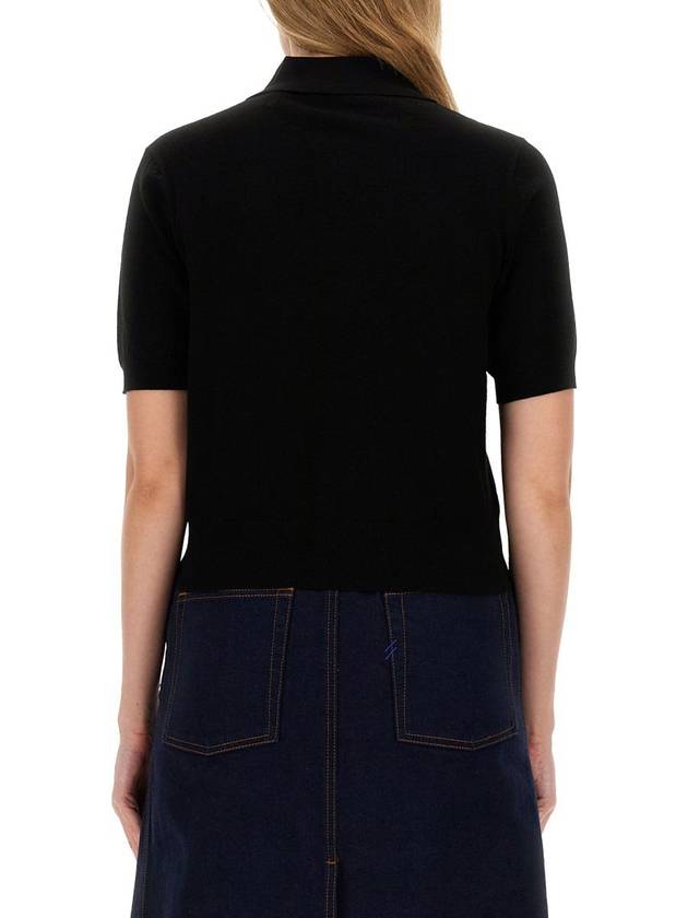 Burberry Slim Fit Cotton Blend Knit Polo Shirt Black