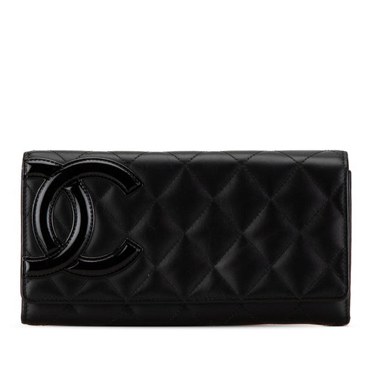 Chanel Cambon Line Coco Mark Long Wallet Black Leather