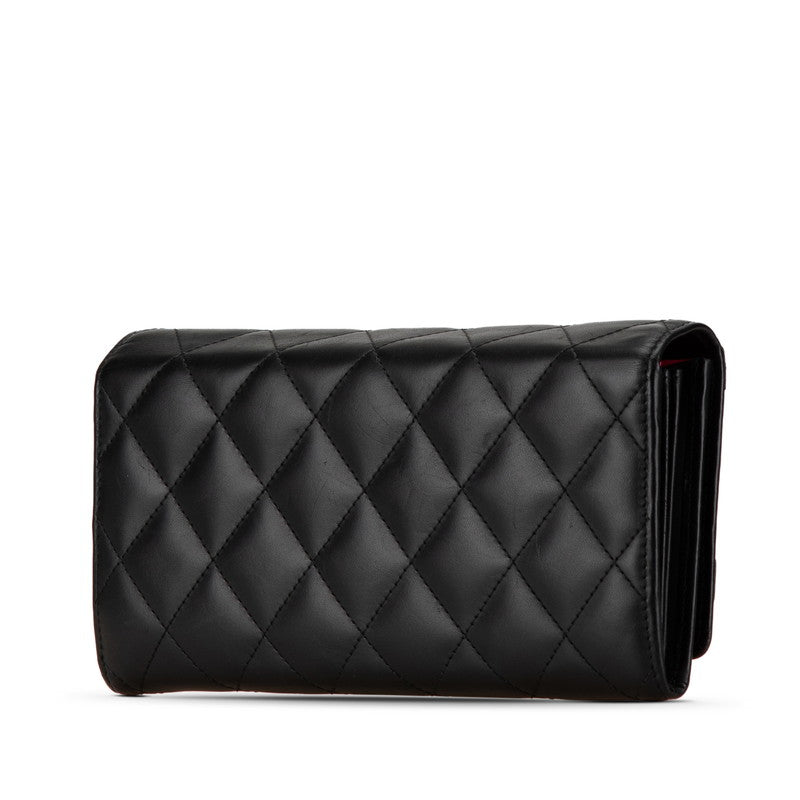 Chanel Cambon Line Coco Mark Long Wallet Black Leather