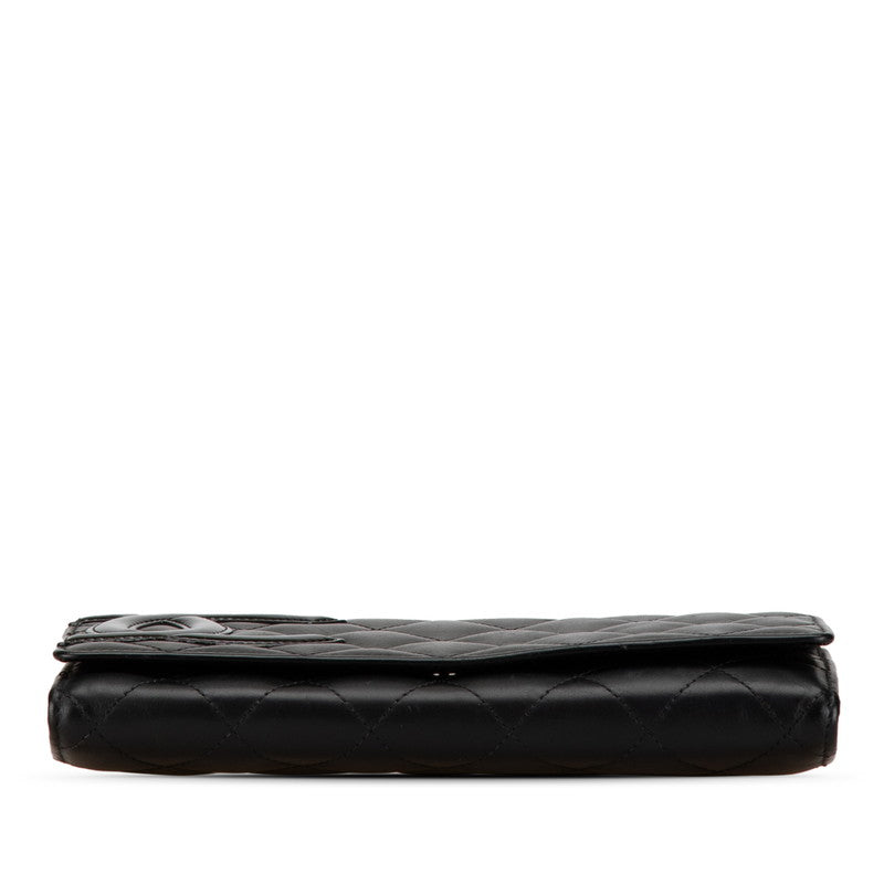 Chanel Cambon Line Coco Mark Long Wallet Black Leather